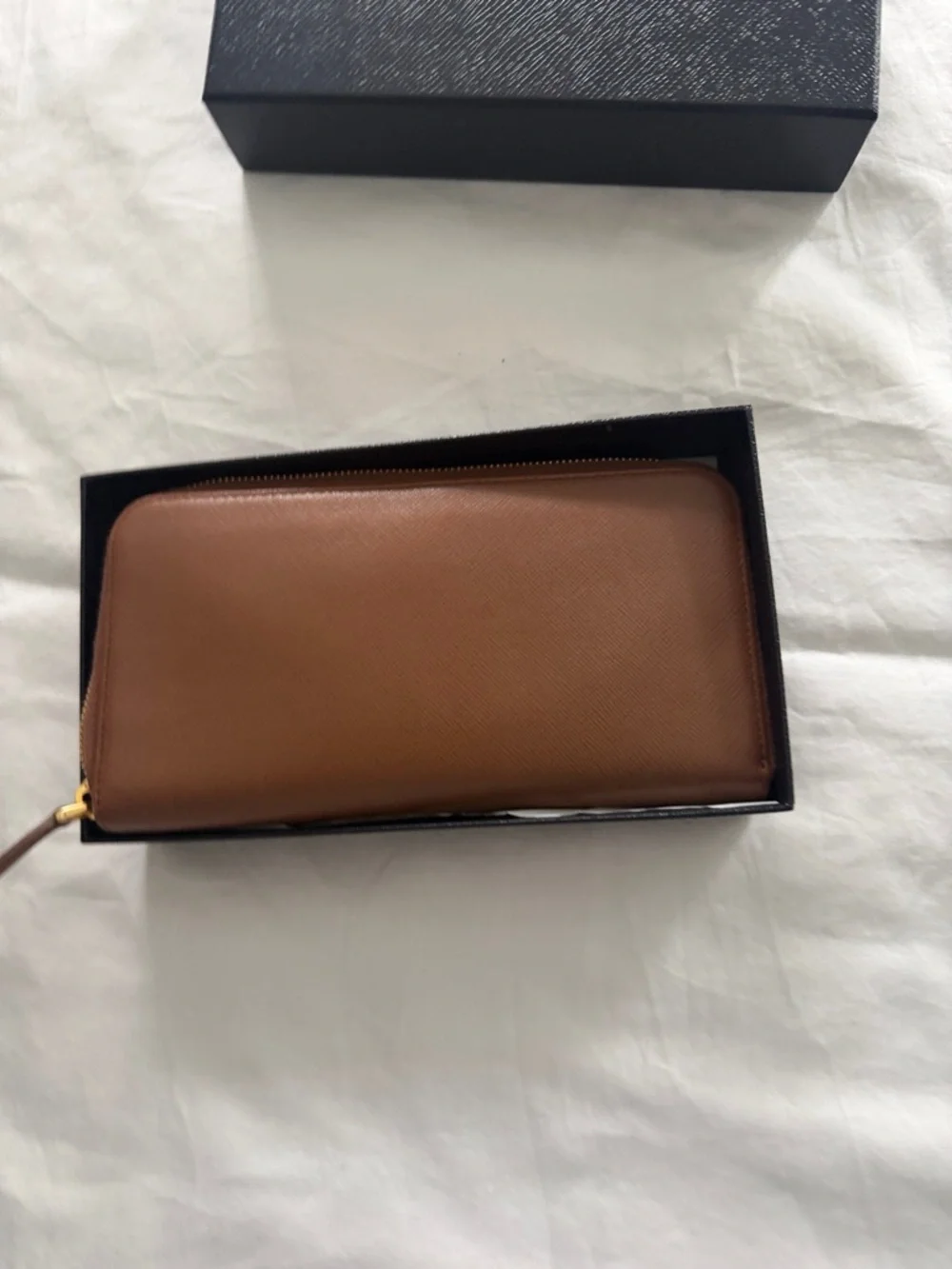 Prada Brown Saffiano Zip-Around Wallet with Gold Logo - Picture 3 of 4